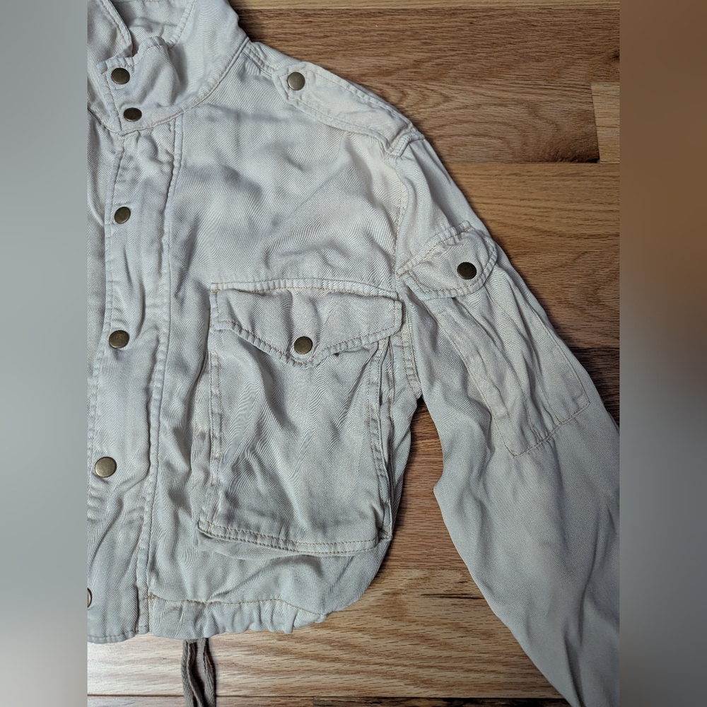 BKE Womens XS Beige Utility Cropped Jacket Moto Casual Cargo Y2K Style - Picture 3 of 12